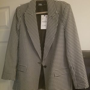 Zara sz 10 black and white plaid blazer